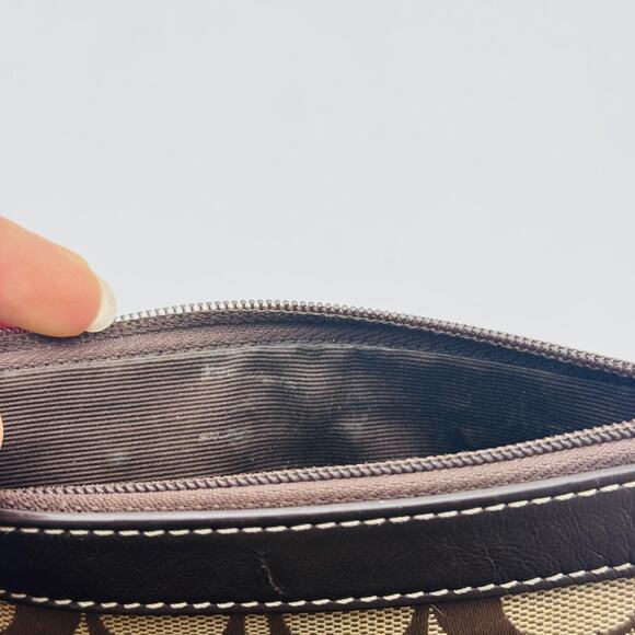 Coach Wristlet Signature Logo Brown Monogram Canvas Leather Trim Small Purse - Picture 4 of 14